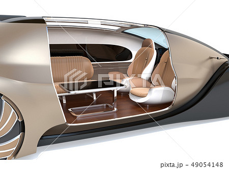 自動運転電気自動車高級サルーンのクローズアップイメージ 前列シート後ろ向きで車内会議状態に のイラスト素材
