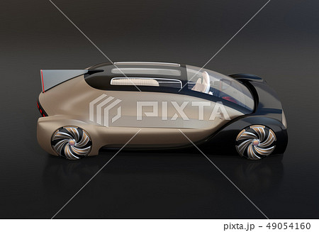 黒バックにメタリックゴールド色の自動運転電気自動車高級サルーンのイメージ 49054160