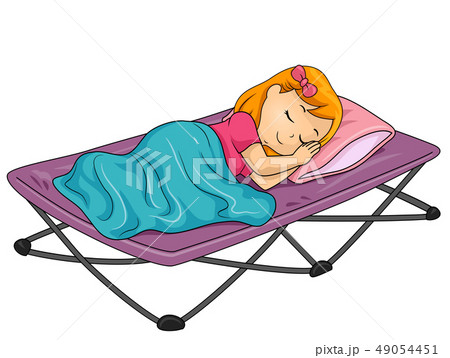 Kid Girl Sleep Camping Bed Illustration 49054451