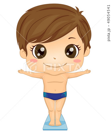 Kid Boy Springboard Dive Illustration 49054541