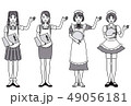 ウエイトレス・メイド立ち姿（モノクロ） 49056181