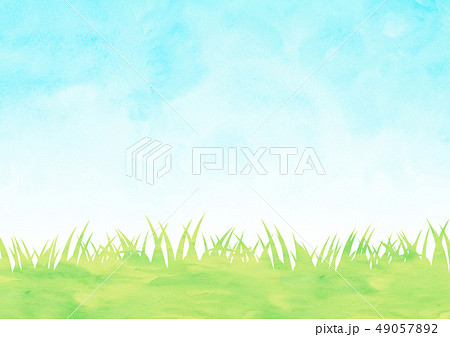 草原と空 水彩風のイラスト素材