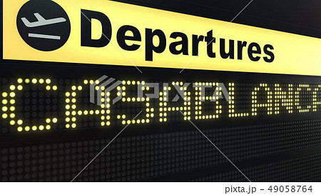 Flight to Casablanca on international airport departures board. Travelling to Morocco conceptual 3D Flight to Casablanca on international airport departures board. Travelling to Morocco conceptual 3D 49058764