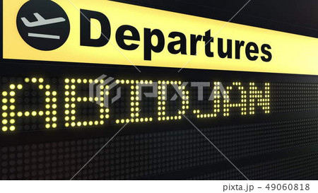 Flight to Abidjan on international airport departures board. Travelling to Ivory Coast conceptual 3D Flight to Abidjan on international airport departures board. Travelling to Ivory Coast conceptual 3D 49060818