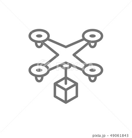 Drone with box, fast delivery service line icon. Drone with box, fast delivery service line icon. 49061843
