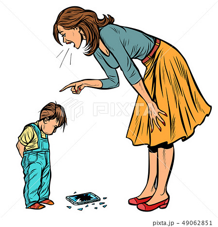 mother and guilty son. broken phone isolate on white background 49062851