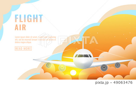 Landing page design, banner with flying airliner in sky with clouds, passenger aircraft, plane Landing page design, banner with flying airliner in sky with clouds, passenger aircraft, plane 49063476