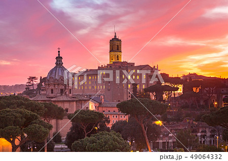 Ancient ruins of Roman Forum at sunrise, Rome, Italy 49064332