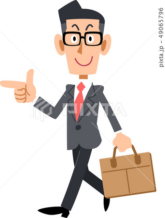 進行方向を指さして通勤するメガネをかけたビジネスマン 進行方向を指さして通勤するメガネをかけたビジネスマン 49065796