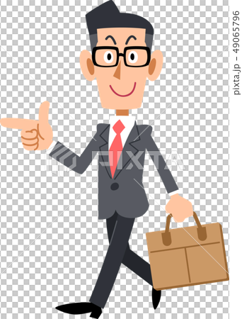 進行方向を指さして通勤するメガネをかけたビジネスマン 進行方向を指さして通勤するメガネをかけたビジネスマン 49065796