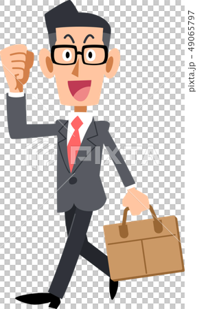 ガッツポーズして通勤するメガネをかけたビジネスマン ガッツポーズして通勤するメガネをかけたビジネスマン 49065797