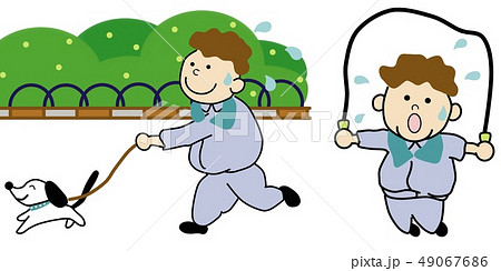 運動する男性（軽快な顔）背景の草むらあり 49067686