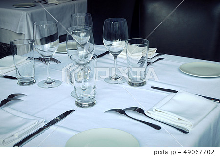 set table restaurant plate wine glass white set table restaurant plate wine glass white 49067702