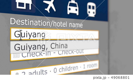 Searching hotel in Guiyang, China on an online booking site. Travel related 3D rendering Searching hotel in Guiyang, China on an online booking site. Travel related 3D rendering 49068801