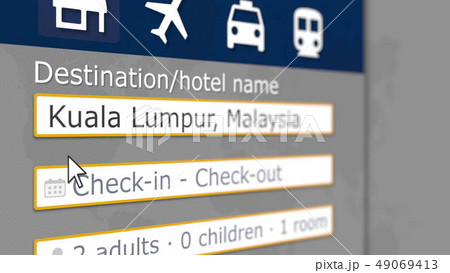 Hotel search in Kuala Lumpur on some booking site. Travel to Malaysia related 3D rendering Hotel search in Kuala Lumpur on some booking site. Travel to Malaysia related 3D rendering 49069413