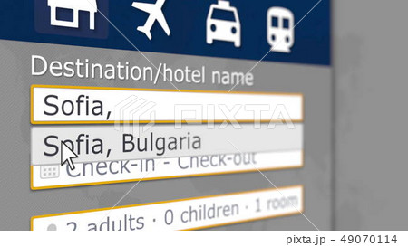 Hotel search in Sofia on some booking site. Travel to Bulgaria related 3D rendering Hotel search in Sofia on some booking site. Travel to Bulgaria related 3D rendering 49070114