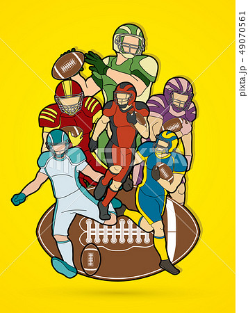 Group of American football player Sportsman vector Group of American football player Sportsman vector 49070561