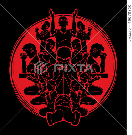 Group of people Praying, Christian praying vector 49070850