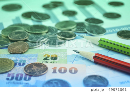 Thailand coins, banknotes and pencils on business 49071061