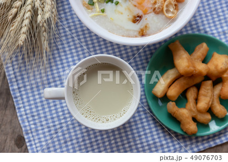 Breakfase meal. Congee or Rice porridge minced 49076703