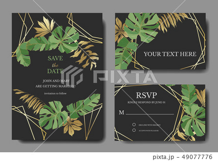 Vector Tropical leaves. Gold and green engraved ink art. Wedding background card floral decorative Vector Tropical leaves. Gold and green engraved ink art. Wedding background card floral decorative 49077776