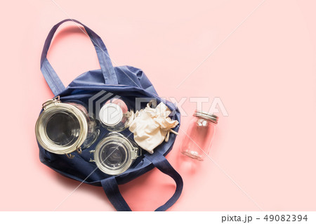 Set of jars and textile bag for zero waste Set of jars and textile bag for zero waste 49082394