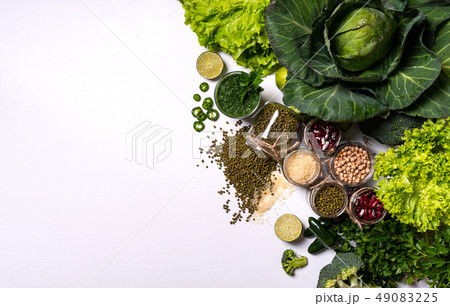 Healthy food. Vegetables and fruits on white background. 49083225
