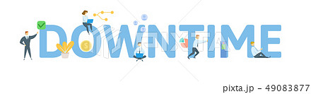 DOWNTIME. Concept with people, letters and icons. Flat vector illustration. Isolated on white DOWNTIME. Concept with people, letters and icons. Flat vector illustration. Isolated on white 49083877