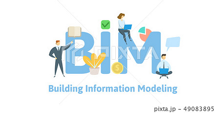 BIM, building information modeling. Concept with keywords, letters and icons. Flat vector 49083895