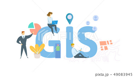 GIS, geographic information system. Concept with people, letters and icons. Flat vector illustration 49083945