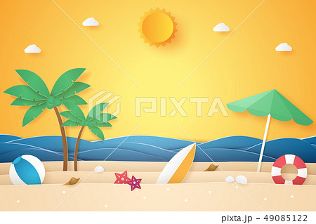 Summer time , sea and beach with stuff , paper art Summer time , sea and beach with stuff , paper art 49085122