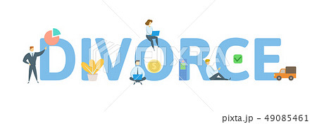 DIVORCE. Concept with people, letters and icons. Flat vector illustration. Isolated on white 49085461