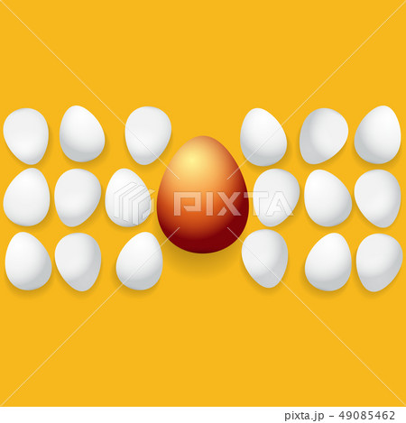 Happy easter greeting card with colorful golden egg and white eggs isolated on orange background 49085462