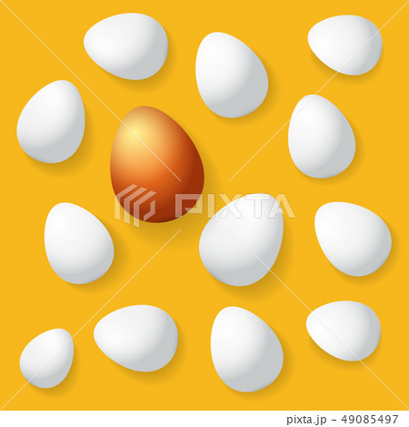 Happy easter greeting card with colorful golden egg and white eggs isolated on orange background 49085497
