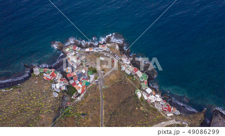 Top view of a coast. The buildings of the island 49086299