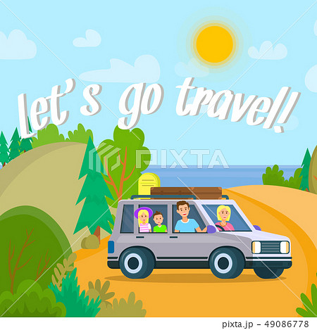 Happy People Going by Car From City to Nature. 49086778