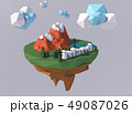 Beautiful island with clouds. Low poly 3D render. 49087026