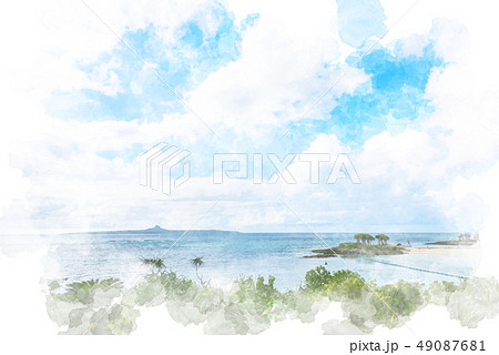 沖縄のエメラルドビーチ 水彩画風のイラスト素材