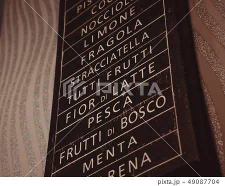Various coffees signs in the cafe 49087704