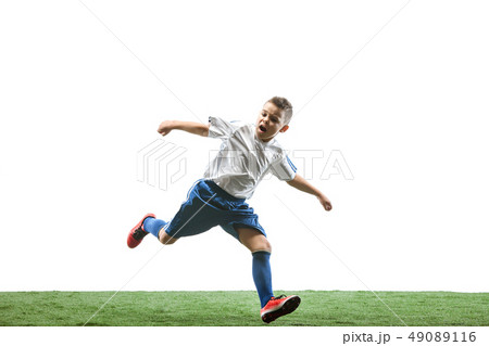 Young boy isolated on white. football player 49089116