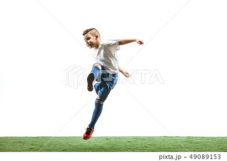 Young boy isolated on white. football player 49089153