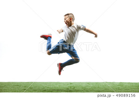 Young boy isolated on white. football player 49089156