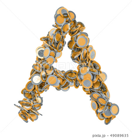 Alphabet letter A from euro coins. 3D rendering 49089635