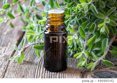 A bottle of marjoram essential oil 49090542