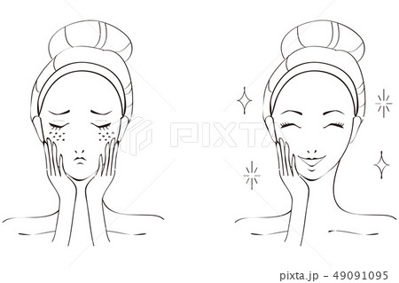 美容 女性 お肌にぶつぶつ きれいになる黒い線画のイラスト素材 美容 女性 お肌にぶつぶつ きれいになる黒い線画のイラスト素材