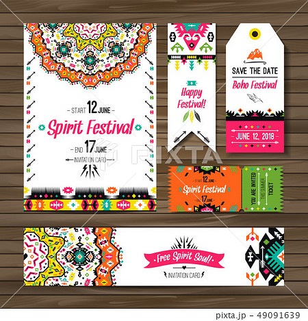 Set of geometric boho colorful flyers 49091639