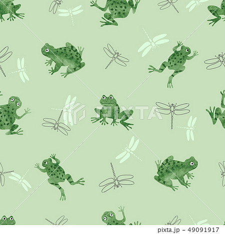 Seamless Watercolor Frogs Patternのイラスト素材