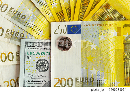 One dime and euro banknotes cash isolated on white 49093044