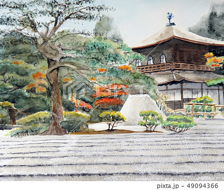 銀閣寺 国宝 水彩画 京都 白砂 観光のイラスト素材