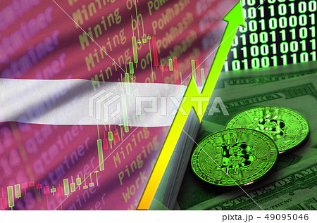 Latvia flag and cryptocurrency growing trend with 49095046